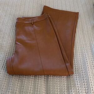 NWOT 7 For All Mankind Wide Leg Faux Leather Pants in Cognac Brown Sz L